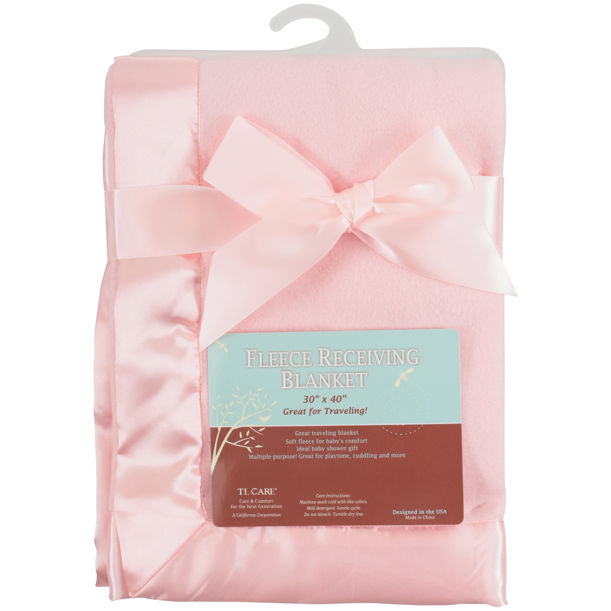 TL Care Fleece Blanket with Silk-Like Satin Trim, Soft, Warm & Cozy, Pink, 30" x 40" for Boys and Girls, Perfect for Baby Carrier, Stroller, Travel and Gifting
