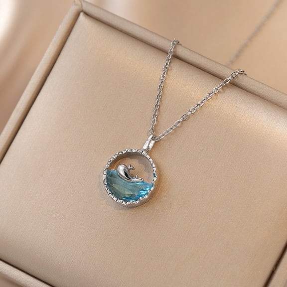 Fashionable Ocean Whale Crystal 14K White Gold Pendant Necklace For Women New Trend Choker Clavicle Chain Jewelry Gift Party