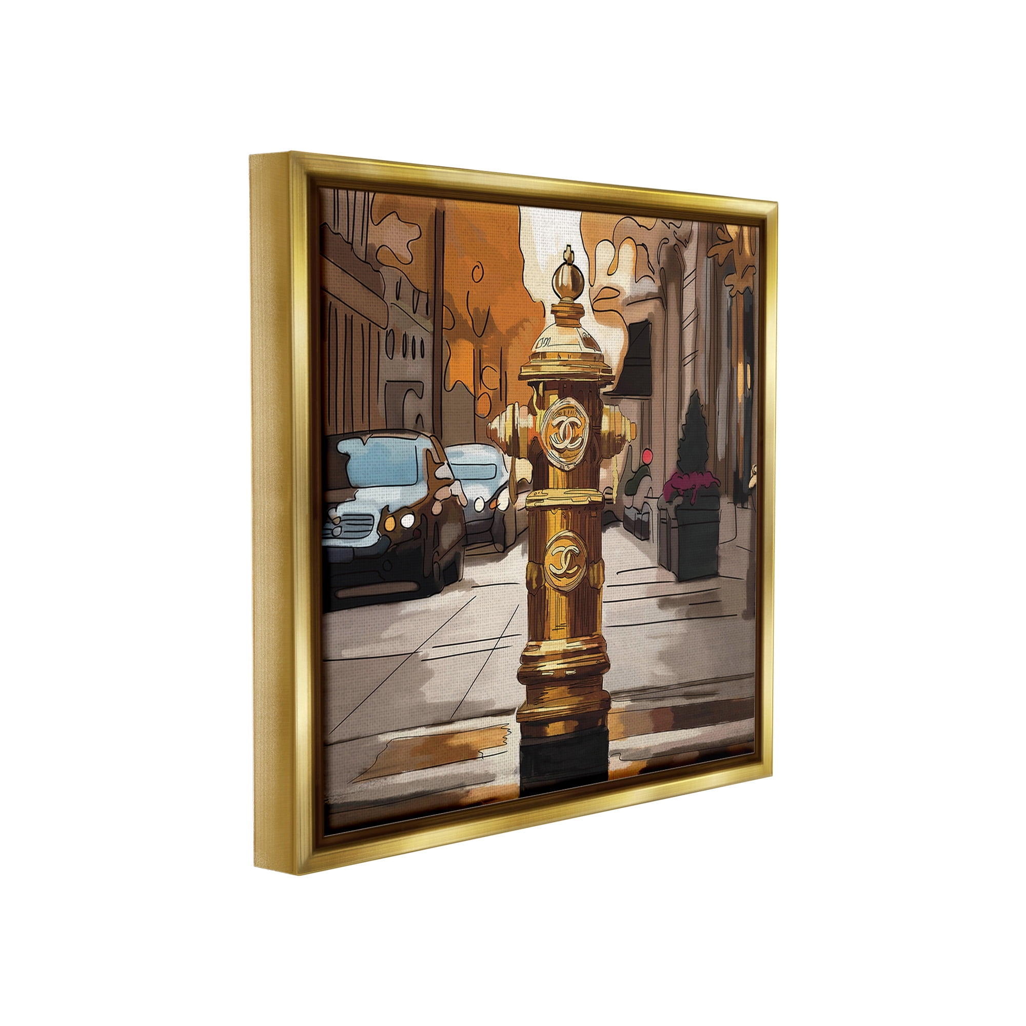 Stupell Industries Glam City Hydrant Abstract Painting Gold Floater Framed Canvas Art Print Wall Art, 25 x 25
