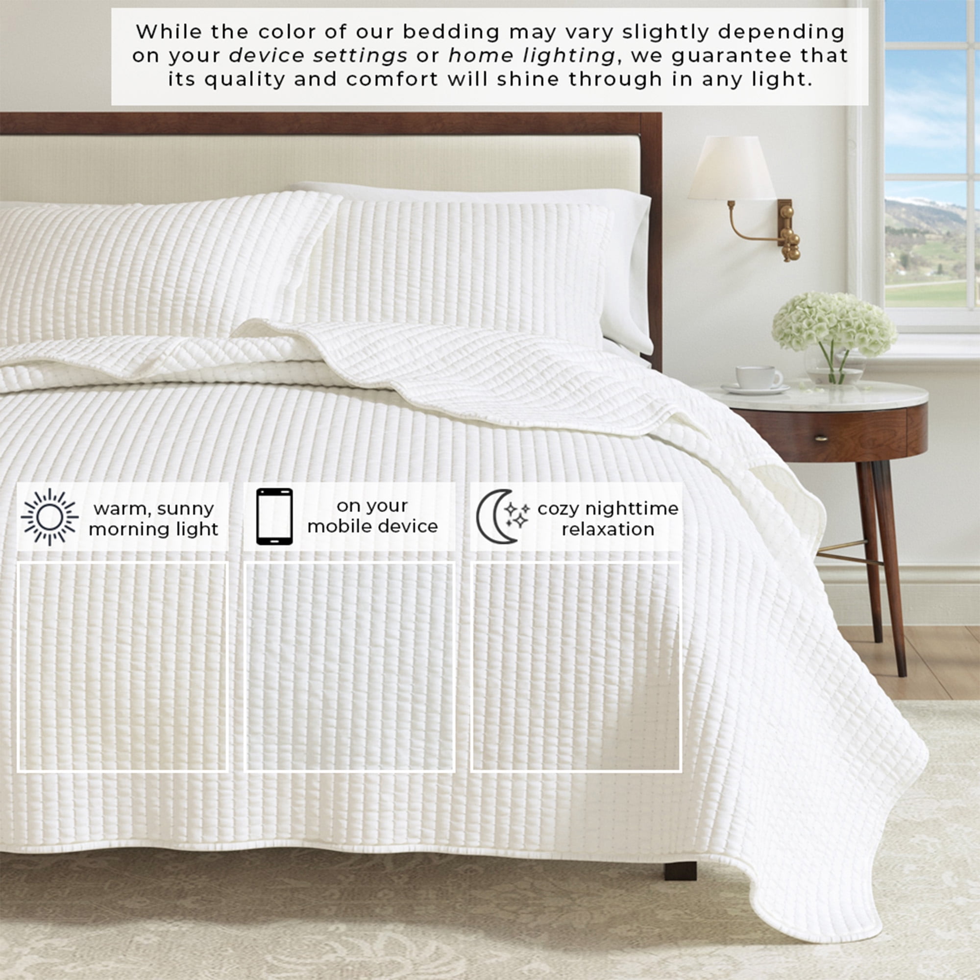 Solid Quilt Set - Lightweight, Soft, All-Season - 2-Piece Reversible Channel Stitched Bedding Set (Twin / Twin XL, White)