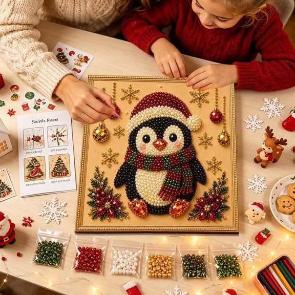 Christmas Decorations Diamond Art Kits for Adults, 3D Pearl Art Kit Christmas Accessories, DIY Framed Canvas Rhinestone for Home Wall Decor