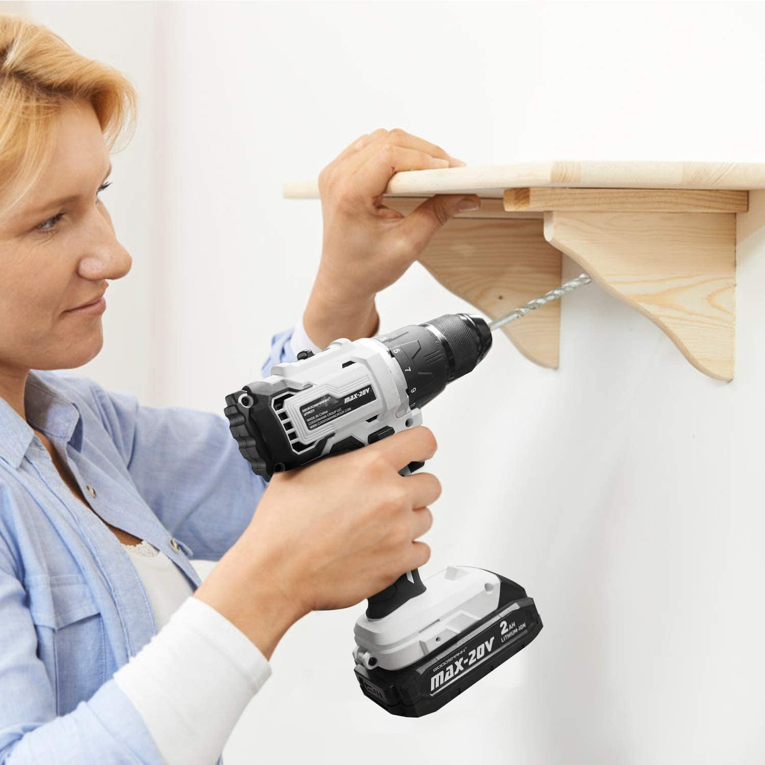 GOODSMANN 20V 1/2" Brushless Cordless Compact Drill/Impact Kit Included Battery and Charger 9904-B201-01