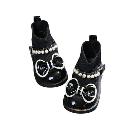 

SIMANLAN Toddler Girl Casual Dress Shoes Breathable Sock Boot Uniform Non-Slip Round Toe Short Bootie Black 6C