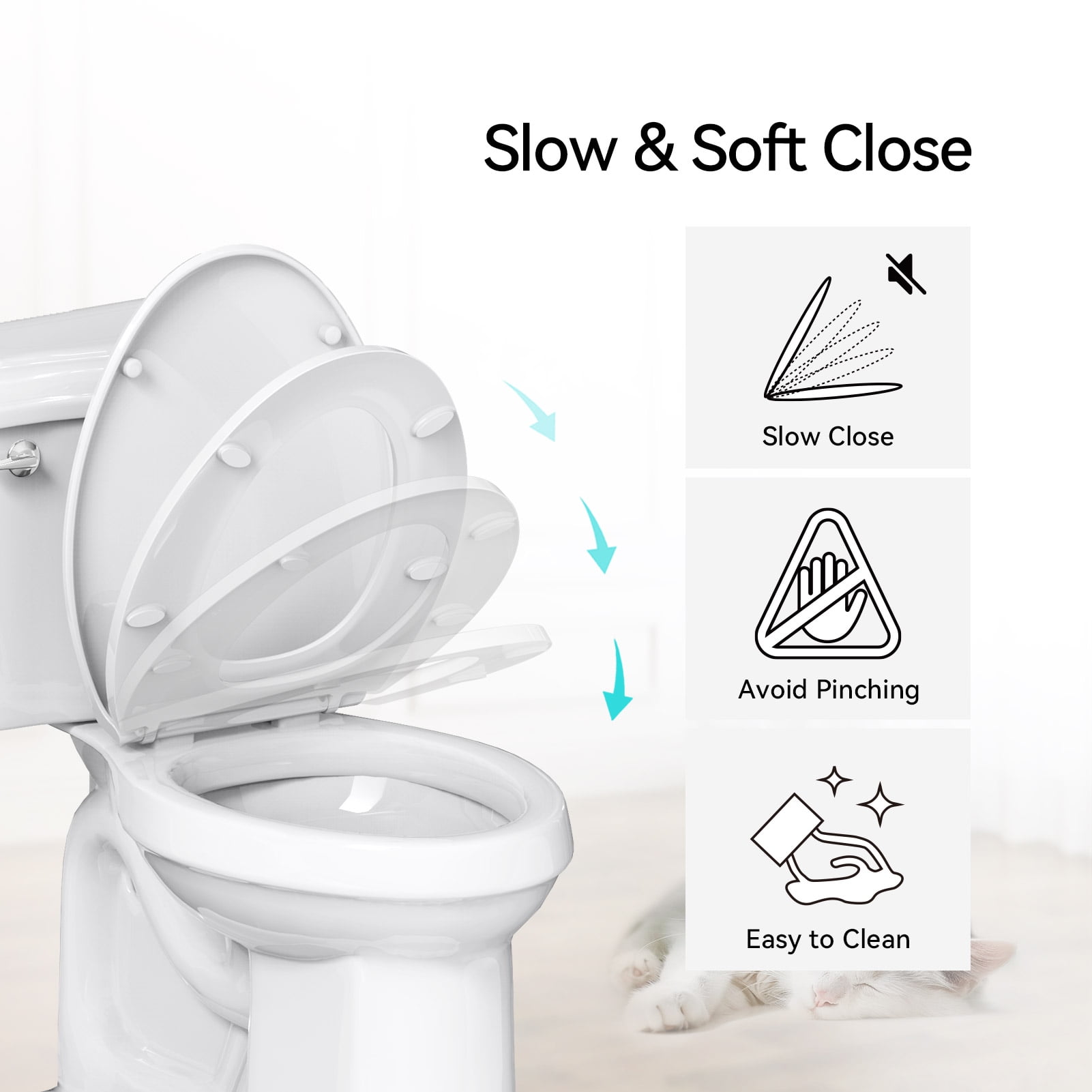 R&T Elongated 400 pound Toilet Seat, Heavy Duty Oval Plastic Toilet Seat Soft Close White B1130