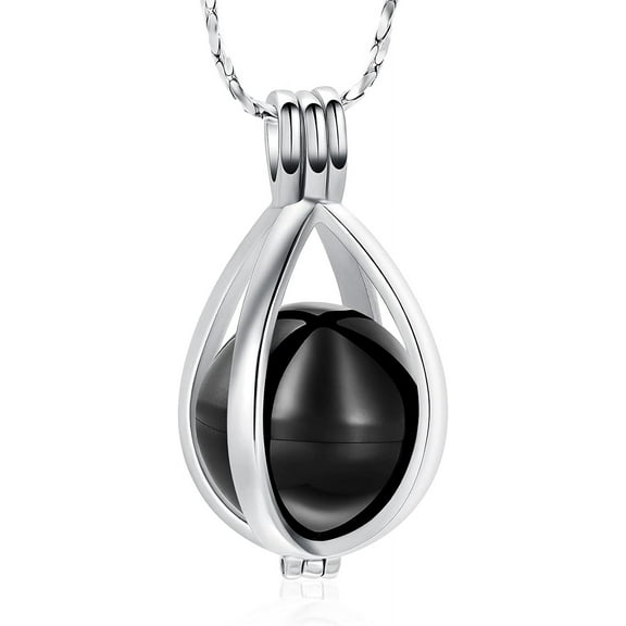 Cremation Jewelry Teardrop Urn Necklace for Ashes with Hollow Ball Memorial Locket Pendant Urn Jar Keepsake Jewelry for Women Men