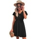thumbnail image 4 of Vestido de fiesta corto de gasa con cuello en V y mangas cortas informales de terciopelo para mujer XL, 4 of 5