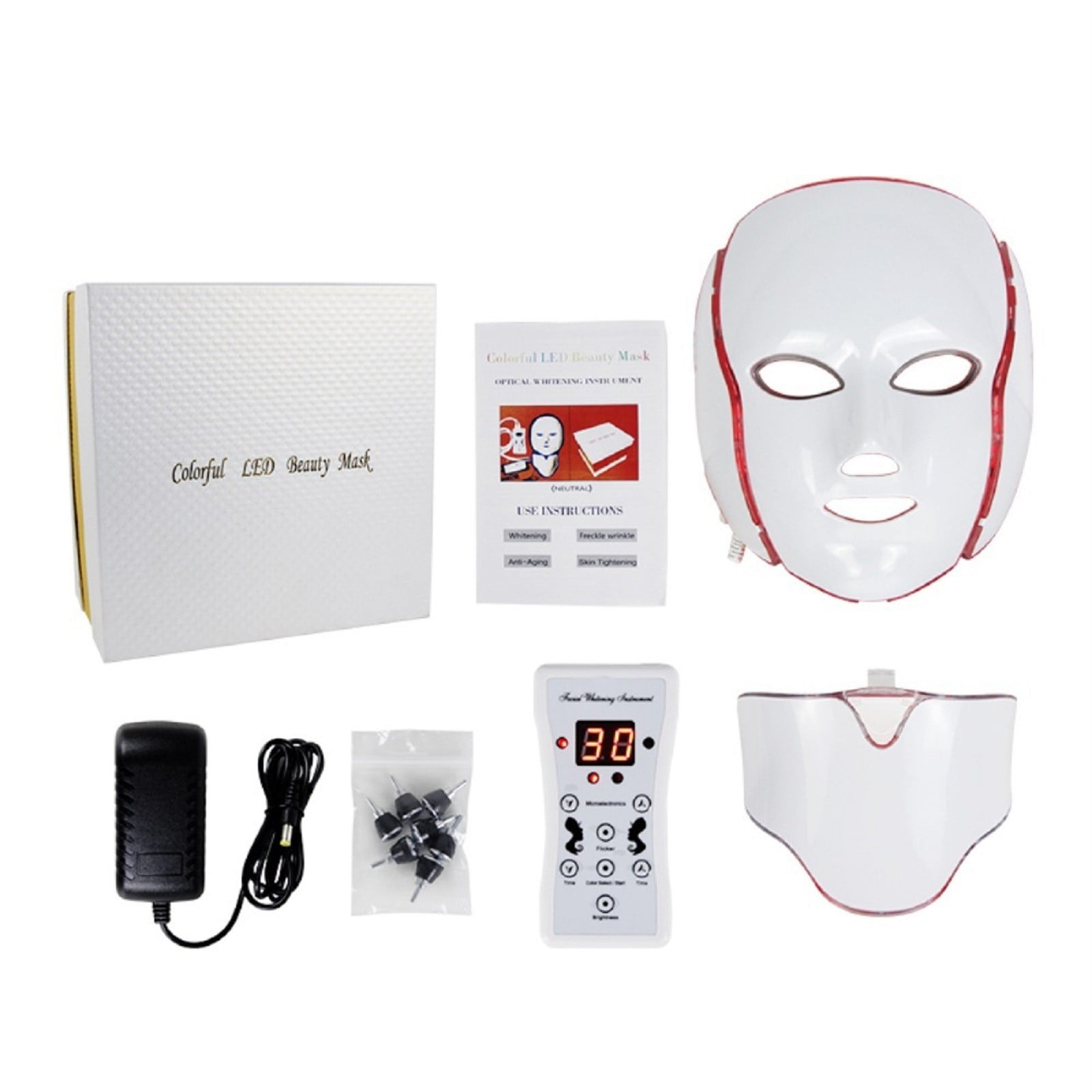 LED Face Mask Light Therapy Seven Color Red Light Therapy for Face with Neck, Home Infrared Light Therapy Beauty Device