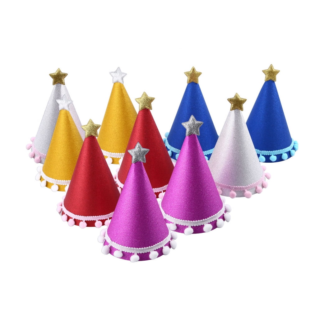 Toyvian 6Pcs Kids Birthday Cone Hats Glittering Cone Hats Birthday Party Dress Hats with Tied Ropes Golden