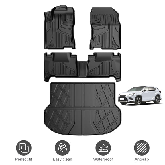Full Set Floor Mats & Cargo Mat For Lexus NX NX300/ NX300h /NX200t Custom Fit All Weather TPE Floor Liners for NX 1st & 2nd Row & Trunk Mat Car Accessories