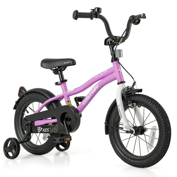 Costway 14" Kids Bike for 3-5 Years Old Boys & Girls with Adjustable Seat Handbrake Reflectors Purple