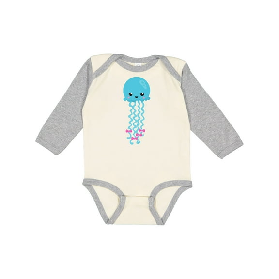 Inktastic Blue Jellyfish, Cute Jellyfish With Pink Ribbons Girls Long Sleeve Baby Bodysuit