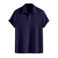 thumbnail image 4 of Men's Textured Knit Polo Shirt Summer Short Sleeve Vacation Button Beach Knit Breathable Stretchy Golf Shirts Navy, 4 of 6