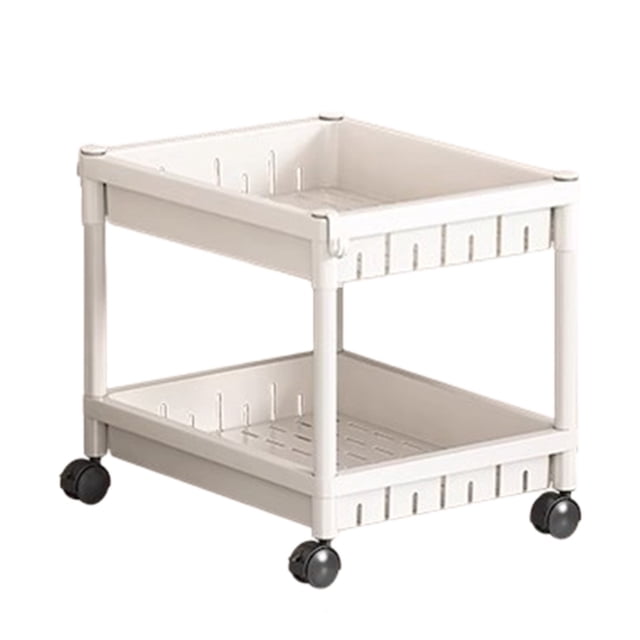 Storage Rack with Wheels 2 Tier Plastic Rolling Snack Cart Movable Organizer for Kitchen Living Room Bathroom Bedroom
