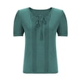 thumbnail image 4 of MIXUE Womens Summer Tops Solid Color V Neck Short Sleeve Boho Tunics T-shirts Sportwear,Green,S, 4 of 7