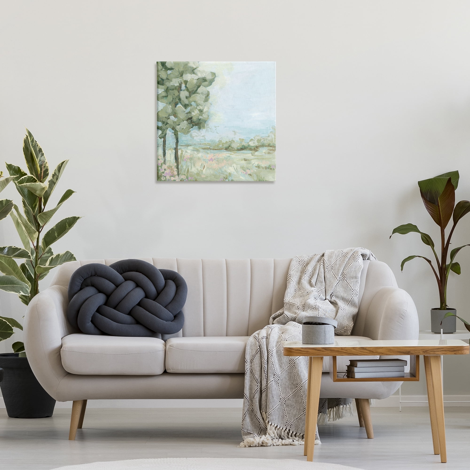 Stupell Industries Looming Tree by Field Landscape & Nature Painting Wrapped Canvas Art Print Wall Art, 24 x 24