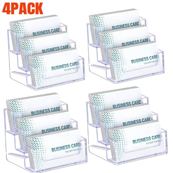 4 Pieces Business Card Holder for Desk 3 Tiers Clear Acrylic Stand for Business Card Organizer Storage Holder Display for Office , Company and Hotel