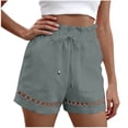 thumbnail image 2 of KIHOUT Women's High Waisted Drawstring Casual Shorts - Linen-Like Texture, Elastic Waistband, Cutout Hem Detail, Side Pockets for Summer Daily Wear, 2 of 8