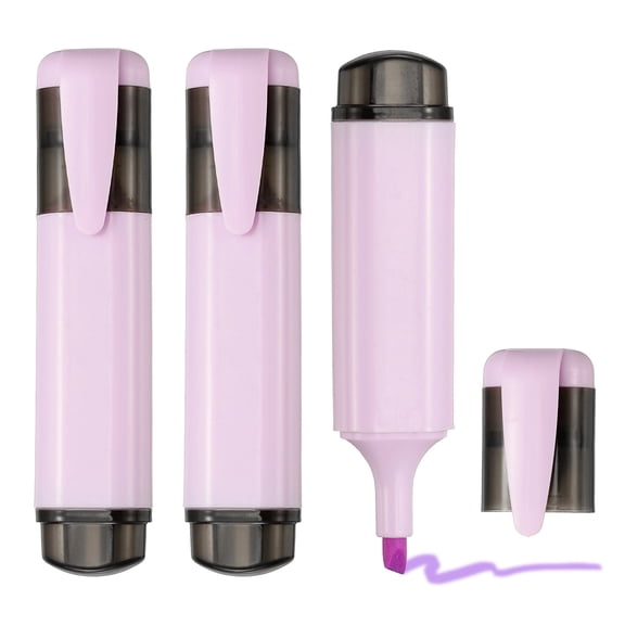 Uxcell Highlighter Pen, 3 Pack Water Based Broad Tip Writing Marker Pens Cute Pastel Colored Highlighter Studying Supplies for Office Home Daily Use, Purple