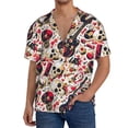 thumbnail image 7 of Lsque Guitar Skull rock print Men's Cuban Collar Short Sleeve Shirt Summer Beachwear Casual Button Down Fashionable Vacation Leisure Shirt-Large, 7 of 7