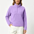 thumbnail image 3 of Womens Fuzzy Fleece Quarter Zip Pullover Sherpa Mockneck Sweatshirts Mock Neck Pullover Sweatshirts, Fluffy Sweatshirts with Zipper Pockets, Warm Fall Winter Jacket, Travel Purple XL, 3 of 8