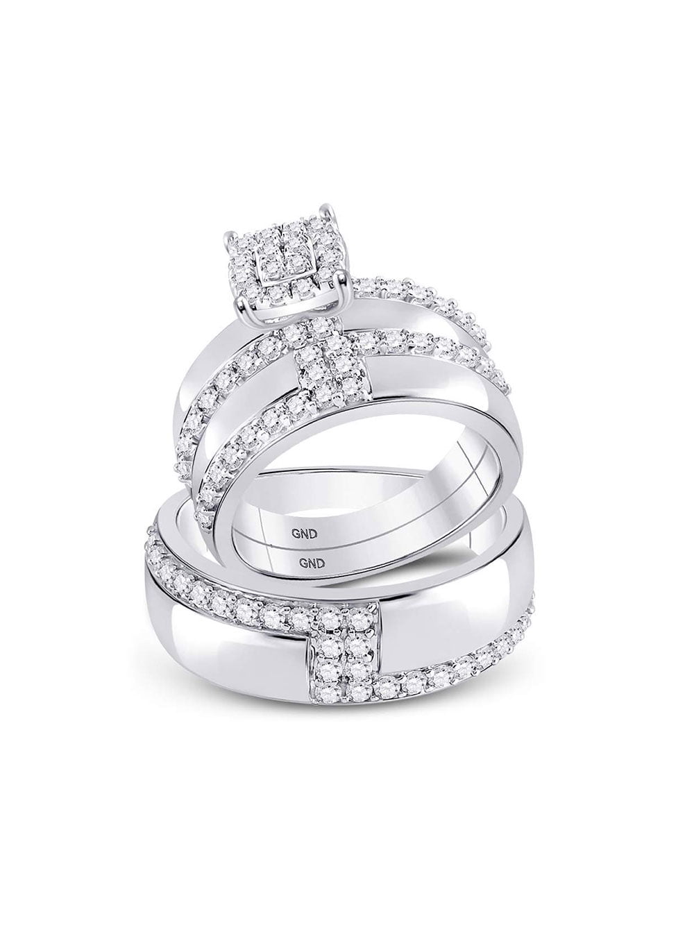 AA Jewels Solid 14k White Gold His and Hers Round Diamond Cluster