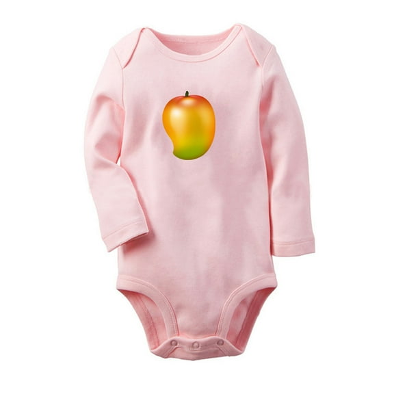 Fruit Mango Image Print Cute Rompers, Newborn Baby Unisex Bodysuits, Infant Jumpsuits, Toddler 0-12 Months Kids Long Sleeves Oufits (Pink, 6-12 Months)