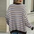 thumbnail image 4 of Diufon Womens Sweaters Trendy Stripe Printed Pullover Tops Round Neck Long Sleeve Tops, 4 of 7