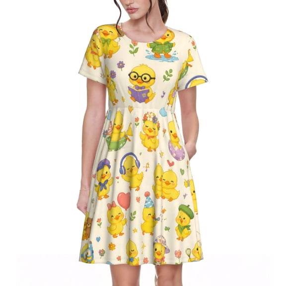 Cute Ducklings Dresses Short Sleeve Nightdresses for Women