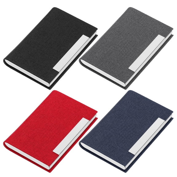 4-Pack Business Card Holders, PU Leather and Stainless Steel Card Cases, Slim Multi-Use Wallet for Business Cards, Credit Cards and ID Cards, Black/Pink/Blue/Coffee