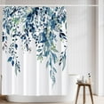 thumbnail image 2 of Blue Shower Curtain, Floral Eucalyptus Shower Curtain, Watercolor Leaves on The Top Plant Shower Curtains - Fabric Shower Curtain Set Natural Shower Curtains Bathroom Decor 72x72, 2 of 6