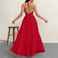 thumbnail image 4 of Htigea Summer Women's Maxi Dresses Cotton Linen Halter V Neck A-Line Dress Solid Color Beach Vacation Sundress Red XL, 4 of 6