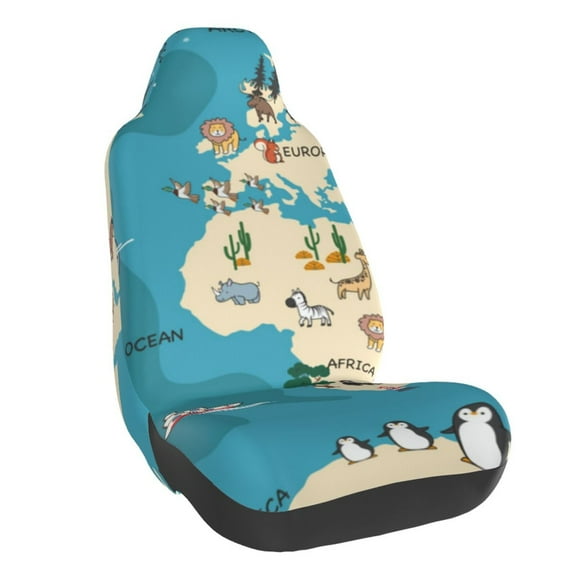 Naloa World Map With Animal Car Seat Covers Universal Front Seat Coves for Car Accessories ,Padded Car Covers for Automotive, SUV, Truck, and Van