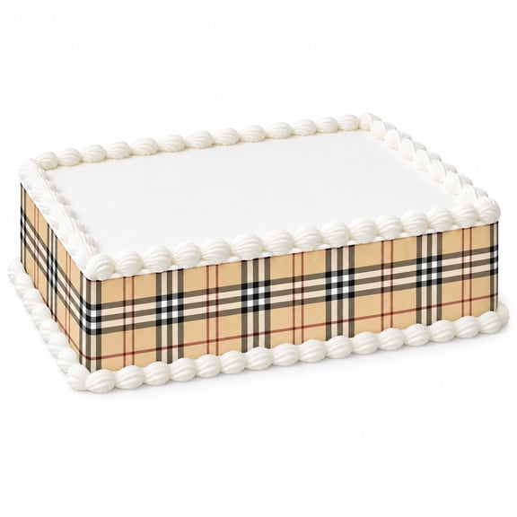 2.6" x 10.5" Tan Plaid Pattern Edible Image Cake Border Strips, by TNCT. (3 Count)