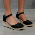 thumbnail image 3 of Modisza Women's Closed Toe Espadrilles Wedge Sandals Ankle Strap Platform Outdoor Walking Shoes Slip on Summer Casual Shoe Black 6.5-7, 3 of 5