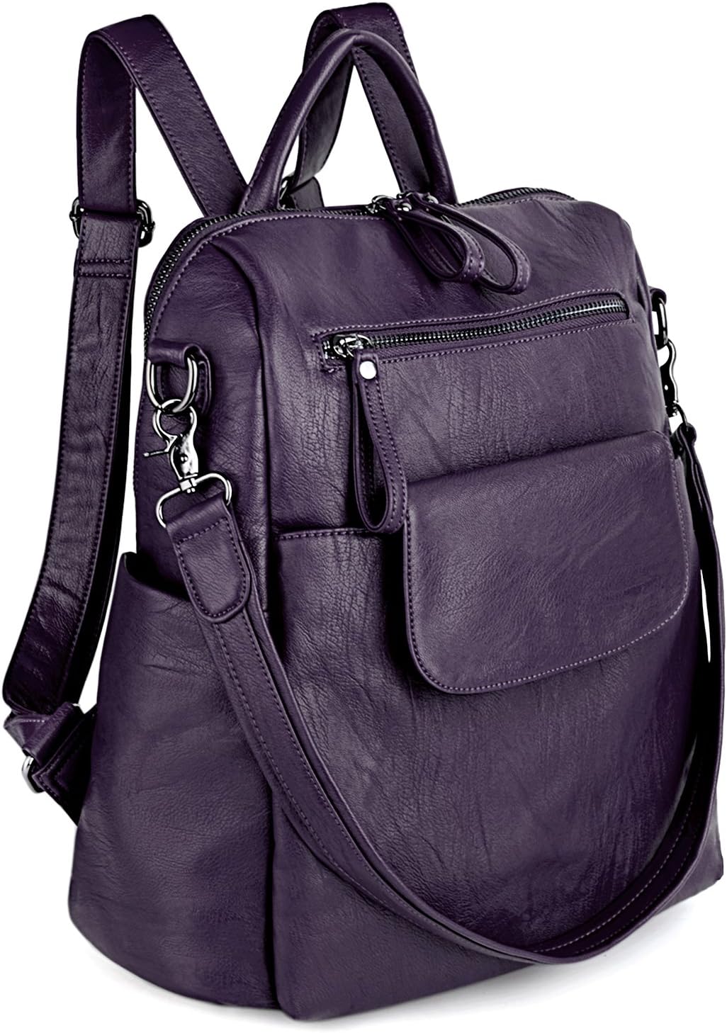 Women Backpack Purse 3 ways PU Washed Leather Ladies 