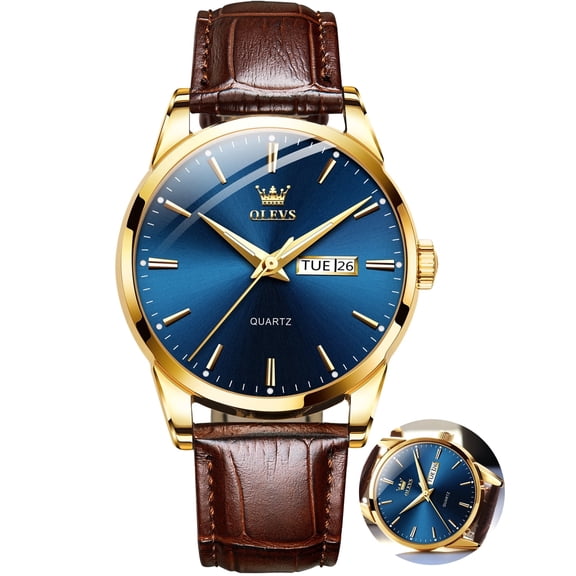OLEVS Mens Watches,Brown Leather Watch for Men,Case Analog Quartz Fashion Business Dress Watch Day Date Luminous Waterproof Casual Male Wrist Watches Reloj para Hombre