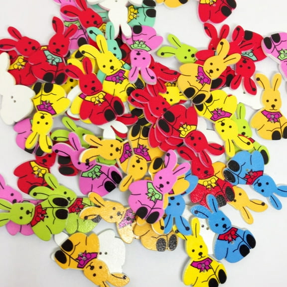 Supvox 50Set Assorted Color Bunny Buttons for Craft Projects Animal Buttons Sewing Accessories