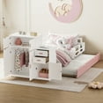 thumbnail image 3 of Harper & Bright Designs Twin Size Platform Bed with Bookshelf and Movable Wardrobe, Wood Storage Bed with Trundle Bed, Pink+White, 3 of 15