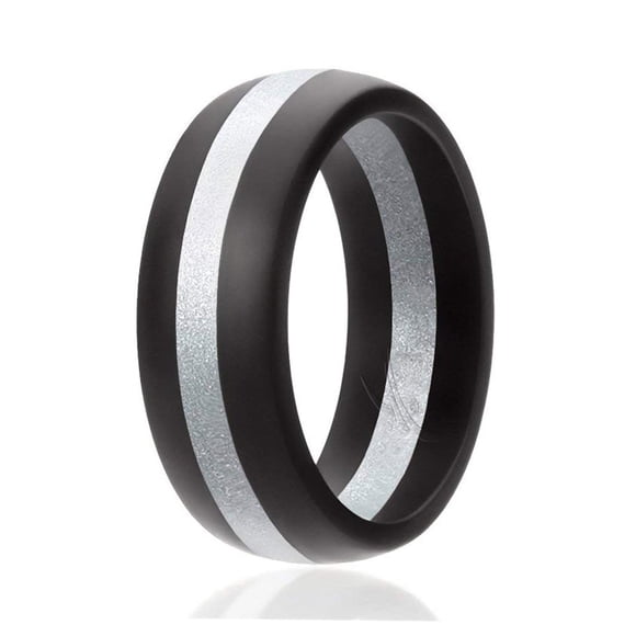 Alianza de Bodas de Silicona - Estilo Cúpula con Línea Media - Negro-Plata de ROQ para Hombre - Anillo de 11 mm