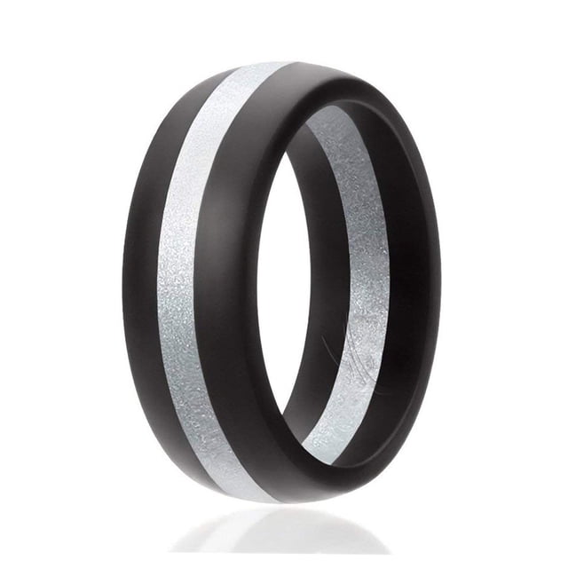 Alianza de Bodas de Silicona - Estilo Cúpula con Línea Media - Negro-Plata de ROQ para Hombre - Anillo de 11 mm
