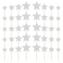 GOOHOCHY Silver Glitter Star Cupcake Toppers for Birthday and Wedding Cake Decorations Elegant Paper and Bamboo Decor 12 Pieces