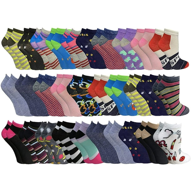 SOCKS'NBULK Bulk Patterned Funky Ankle Socks, Low Cut, Footie Sock
