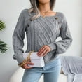 thumbnail image 4 of Defitshape Women's Cable Knit Sweater Long Sleeve Fall Top Boat Neck Soft Button Bishop Sleeve Spring Elegant Winter Thick Loose Fit Knitwear Knitted Pullover Sweater Grey Small, 4 of 5
