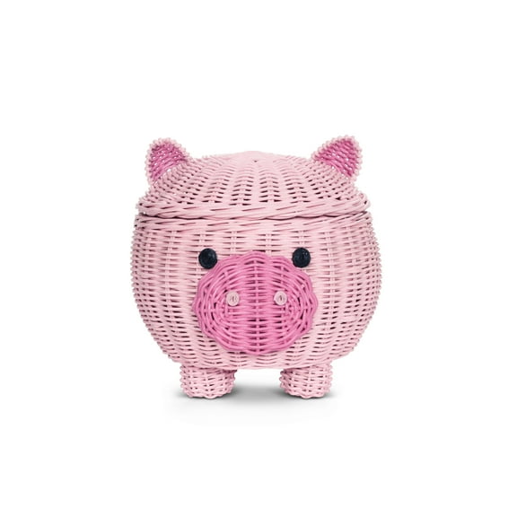 Large Pig Rattan Storage Basket With Lid Hand Woven Shelf Organizer Handmade Gift Cute Piggy Wicker