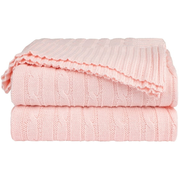 REGALWOVEN 47"x78" Cotton Throw Blanket Cable Knit Decorative for Sofa, Pink