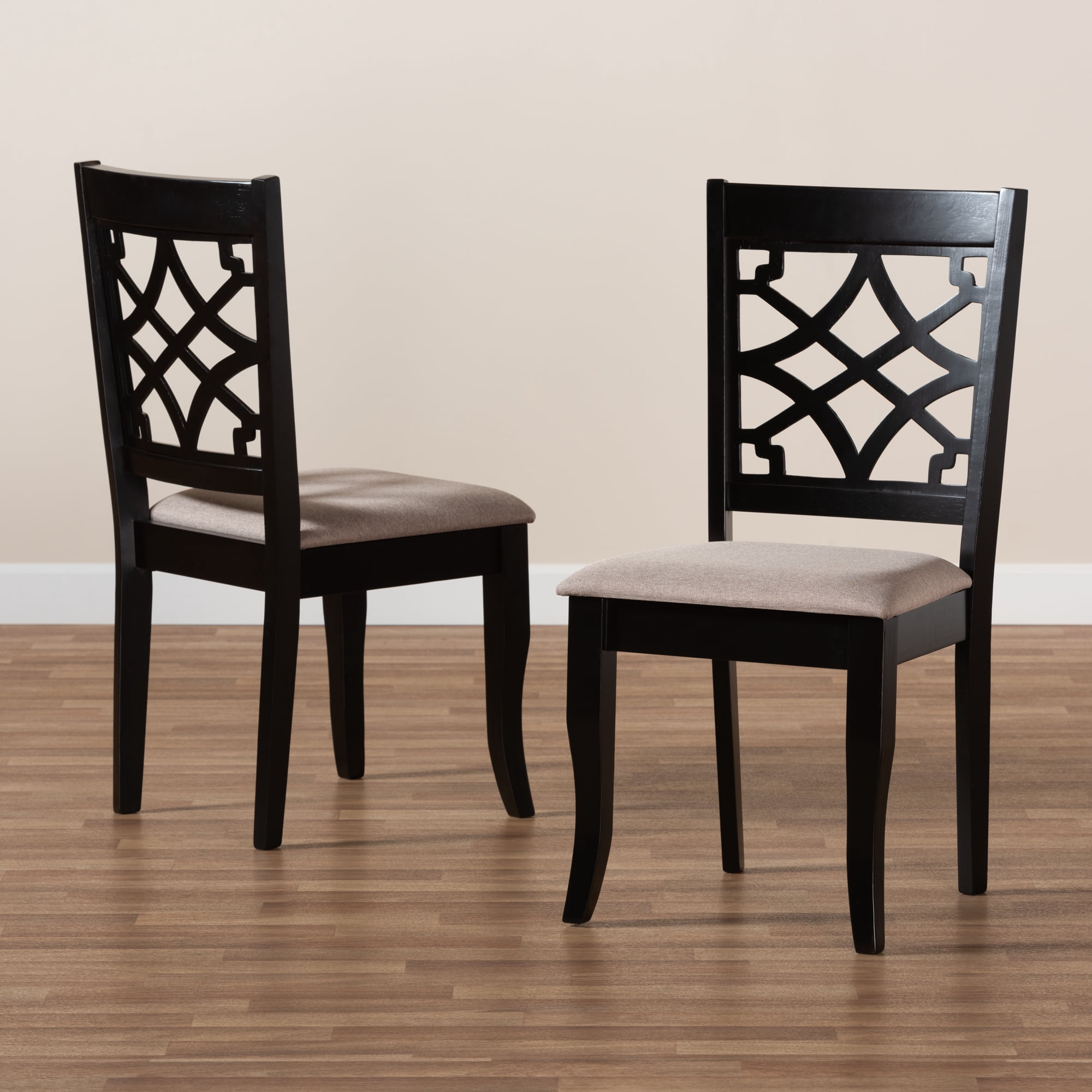 Baxton Studio Mael Modern and Contemporary Sand Fabric Upholstered and Espresso Brown Finished Wood 2-Piece Dining Chair Set
