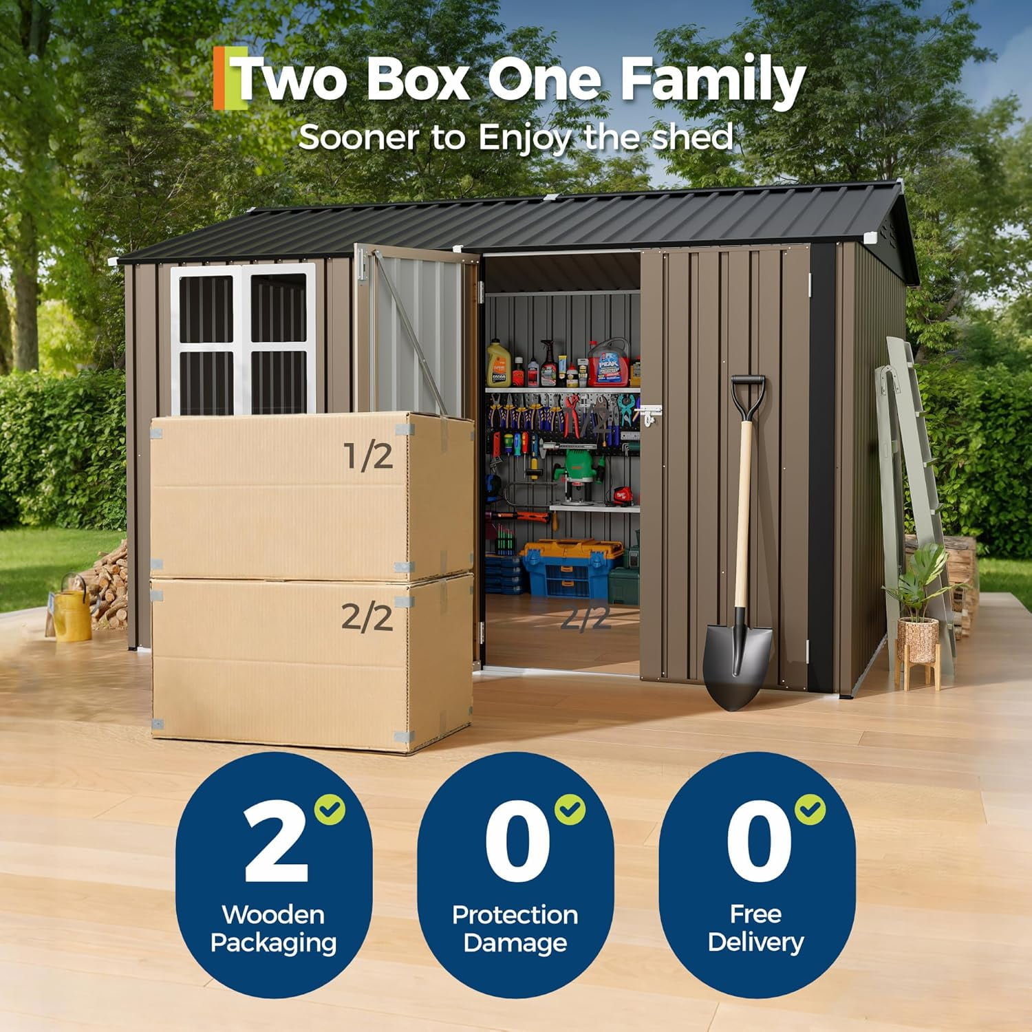 10X8 FT Storage Shed,Outdoor Storage Shed with Windows & Double Doors,Outdoor Tool Shed with 450 Cu Ft Space,Metal Sheds Outdoor Storage for Garden, Backyard, Patio and Backyard