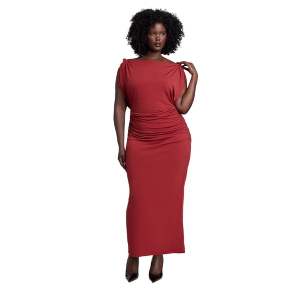 ELOQUII Women's Plus Size Shoulder Knot Knit Midi Dress