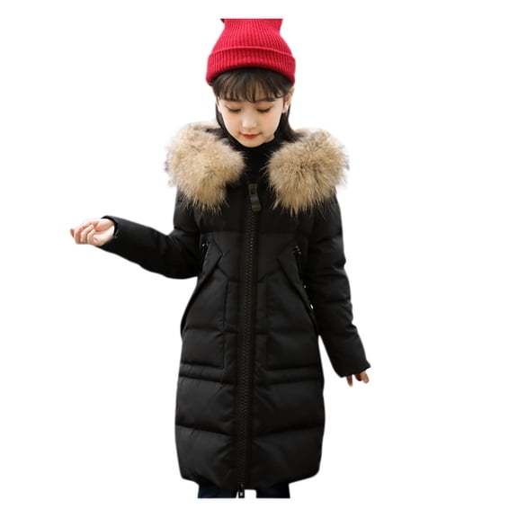 XXWXYD Girls Hooded Parka Puffer Coat Fau𝗑 F𝗎r Outerwear Lightweight Water Resistant Thermal Jacket Fashion Warm Top For Kids Ages 4–12 Outdoor