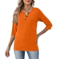 thumbnail image 4 of Womens Henley 3/4 Sleeve Tops Dressy Casual Blouses Summer Vacation Business Basic Summer Fashion Clothing, 4 of 5